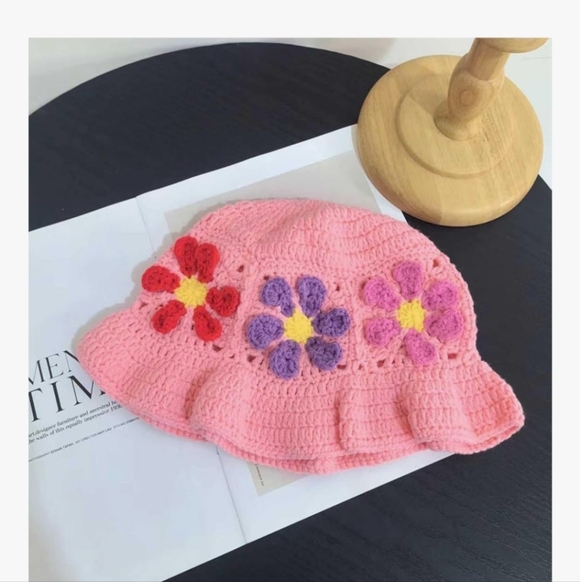 Pink Floral Crochet Bucket Hat main image 4